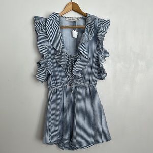 Bishop + Young Johanna Striped Ruffle Romper In Seersucker